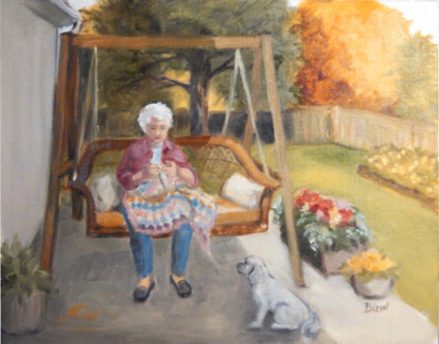 This was a plein aire painting of my mother sitting in a swing on our patio.